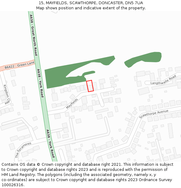 15, MAYFIELDS, SCAWTHORPE, DONCASTER, DN5 7UA: Location map and indicative extent of plot