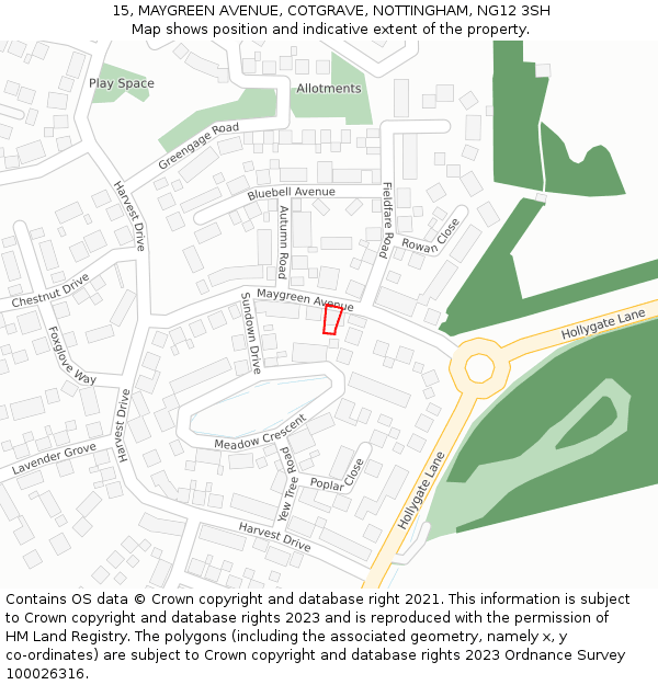 15, MAYGREEN AVENUE, COTGRAVE, NOTTINGHAM, NG12 3SH: Location map and indicative extent of plot