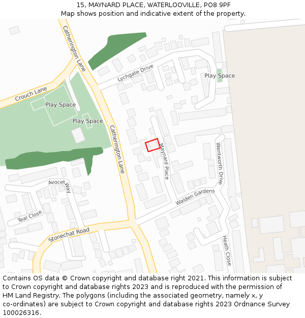 15, MAYNARD PLACE, WATERLOOVILLE, PO8 9PF: Location map and indicative extent of plot