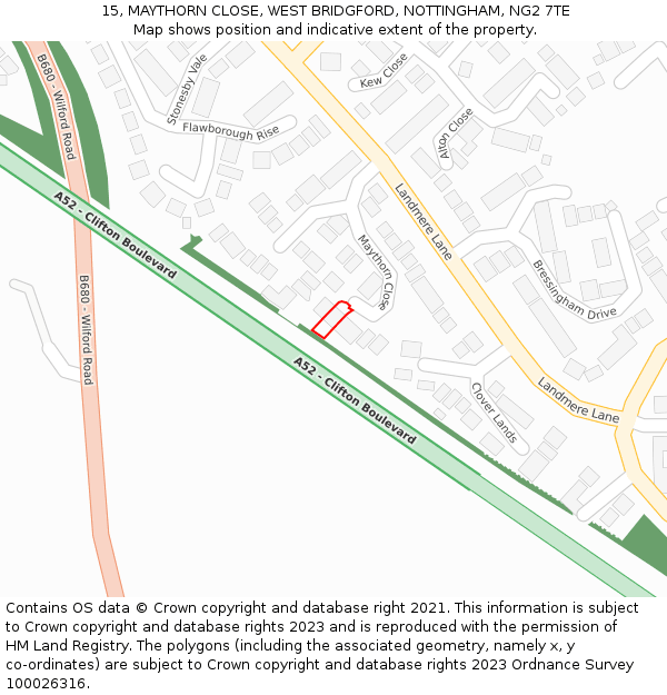 15, MAYTHORN CLOSE, WEST BRIDGFORD, NOTTINGHAM, NG2 7TE: Location map and indicative extent of plot