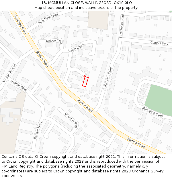 15, MCMULLAN CLOSE, WALLINGFORD, OX10 0LQ: Location map and indicative extent of plot