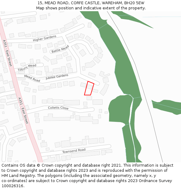 15, MEAD ROAD, CORFE CASTLE, WAREHAM, BH20 5EW: Location map and indicative extent of plot