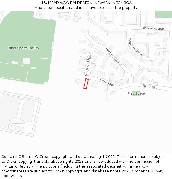 15, MEAD WAY, BALDERTON, NEWARK, NG24 3GA: Location map and indicative extent of plot