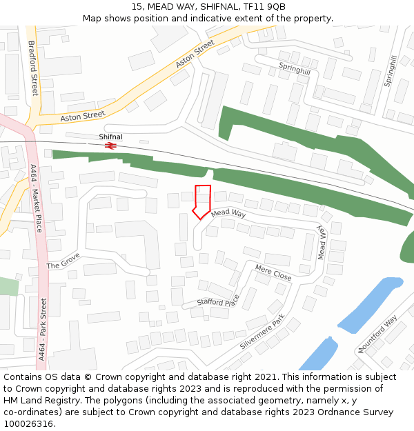 15, MEAD WAY, SHIFNAL, TF11 9QB: Location map and indicative extent of plot