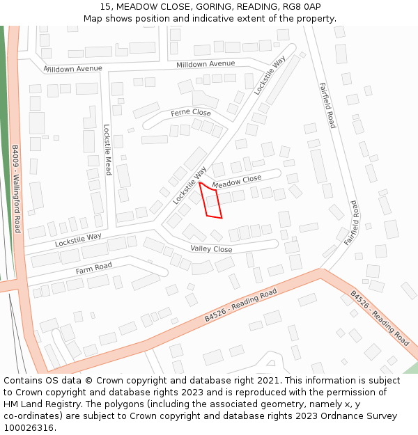 15, MEADOW CLOSE, GORING, READING, RG8 0AP: Location map and indicative extent of plot