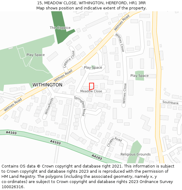 15, MEADOW CLOSE, WITHINGTON, HEREFORD, HR1 3RR: Location map and indicative extent of plot