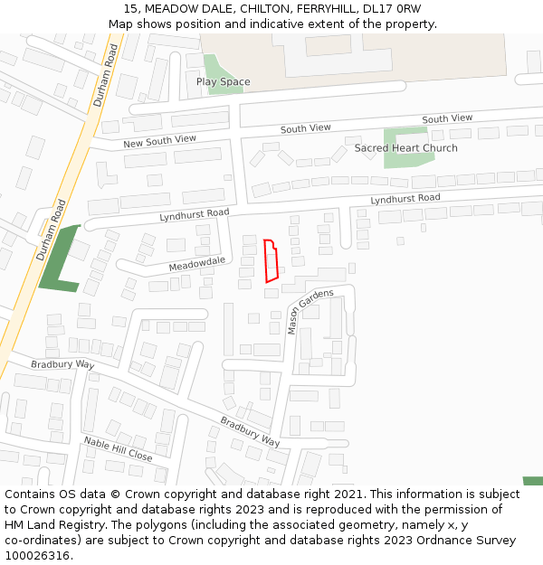 15, MEADOW DALE, CHILTON, FERRYHILL, DL17 0RW: Location map and indicative extent of plot