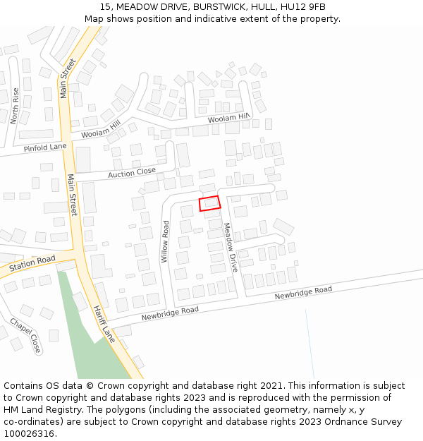 15, MEADOW DRIVE, BURSTWICK, HULL, HU12 9FB: Location map and indicative extent of plot