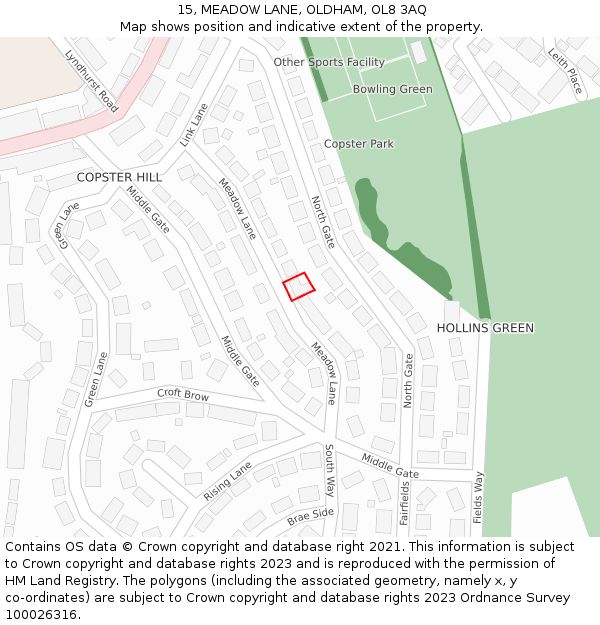 15, MEADOW LANE, OLDHAM, OL8 3AQ: Location map and indicative extent of plot