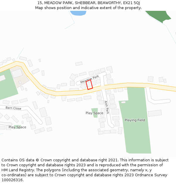 15, MEADOW PARK, SHEBBEAR, BEAWORTHY, EX21 5QJ: Location map and indicative extent of plot