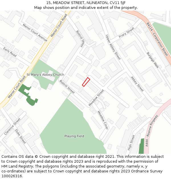 15, MEADOW STREET, NUNEATON, CV11 5JF: Location map and indicative extent of plot