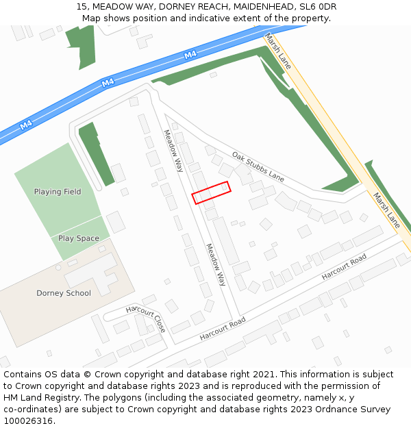 15, MEADOW WAY, DORNEY REACH, MAIDENHEAD, SL6 0DR: Location map and indicative extent of plot