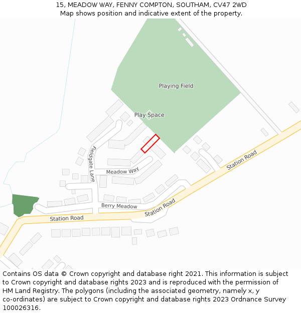 15, MEADOW WAY, FENNY COMPTON, SOUTHAM, CV47 2WD: Location map and indicative extent of plot