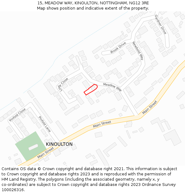 15, MEADOW WAY, KINOULTON, NOTTINGHAM, NG12 3RE: Location map and indicative extent of plot