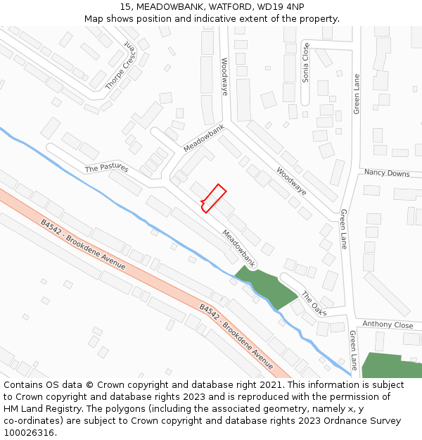 15, MEADOWBANK, WATFORD, WD19 4NP: Location map and indicative extent of plot