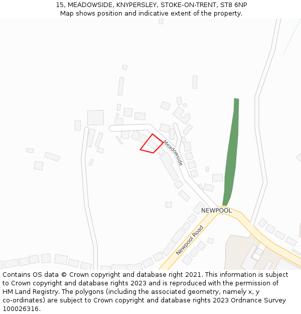 15, MEADOWSIDE, KNYPERSLEY, STOKE-ON-TRENT, ST8 6NP: Location map and indicative extent of plot