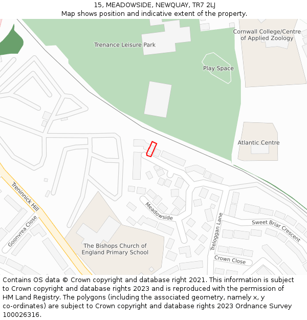 15, MEADOWSIDE, NEWQUAY, TR7 2LJ: Location map and indicative extent of plot