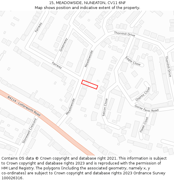 15, MEADOWSIDE, NUNEATON, CV11 6NF: Location map and indicative extent of plot