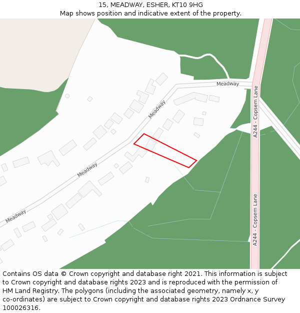 15, MEADWAY, ESHER, KT10 9HG: Location map and indicative extent of plot