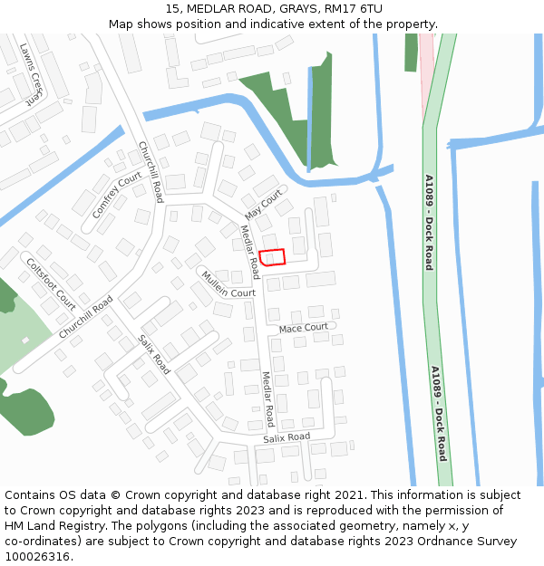 15, MEDLAR ROAD, GRAYS, RM17 6TU: Location map and indicative extent of plot