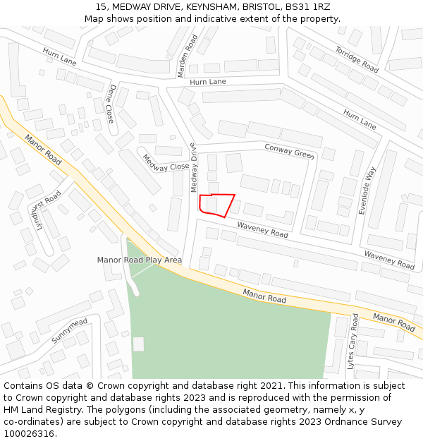 15, MEDWAY DRIVE, KEYNSHAM, BRISTOL, BS31 1RZ: Location map and indicative extent of plot