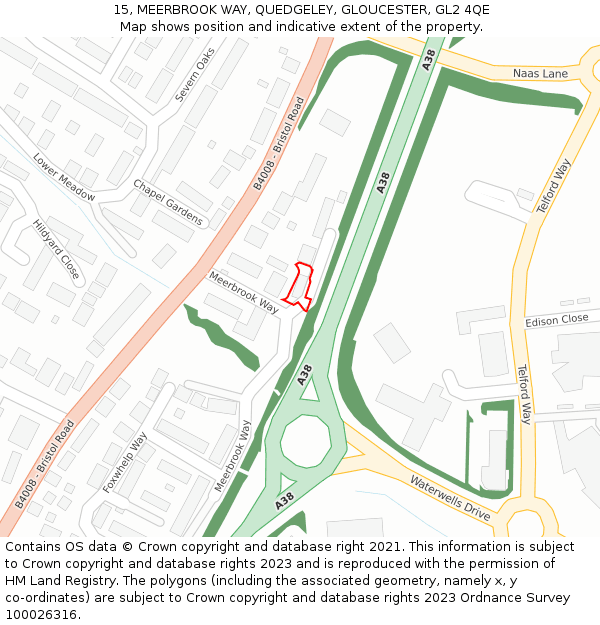 15, MEERBROOK WAY, QUEDGELEY, GLOUCESTER, GL2 4QE: Location map and indicative extent of plot