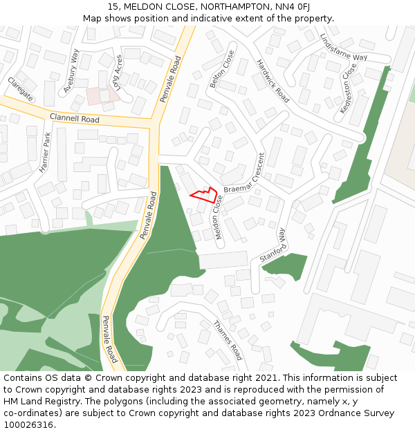 15, MELDON CLOSE, NORTHAMPTON, NN4 0FJ: Location map and indicative extent of plot