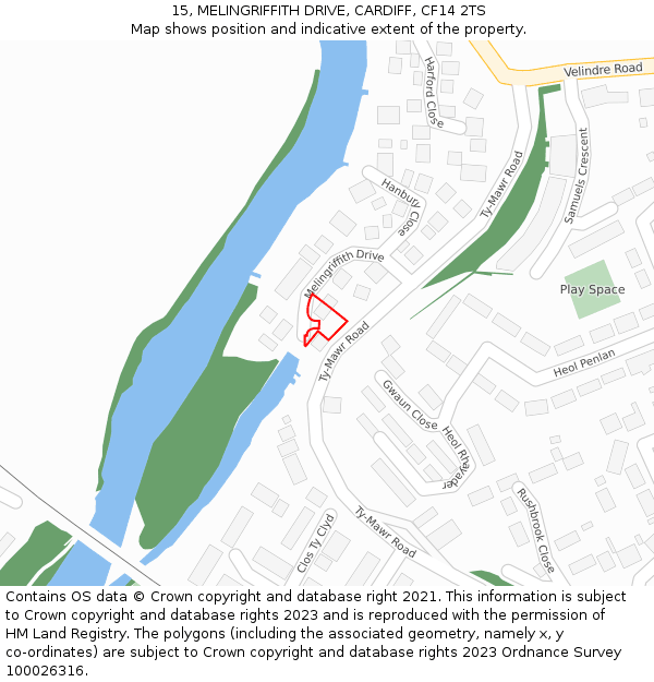 15, MELINGRIFFITH DRIVE, CARDIFF, CF14 2TS: Location map and indicative extent of plot