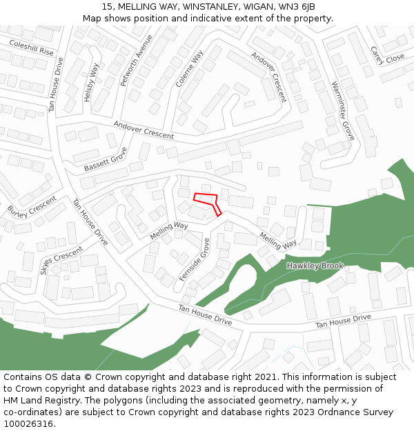 15, MELLING WAY, WINSTANLEY, WIGAN, WN3 6JB: Location map and indicative extent of plot