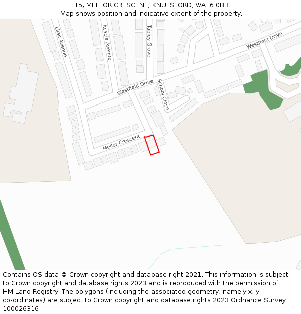 15, MELLOR CRESCENT, KNUTSFORD, WA16 0BB: Location map and indicative extent of plot