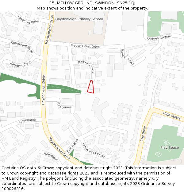 15, MELLOW GROUND, SWINDON, SN25 1QJ: Location map and indicative extent of plot