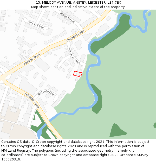 15, MELODY AVENUE, ANSTEY, LEICESTER, LE7 7EX: Location map and indicative extent of plot