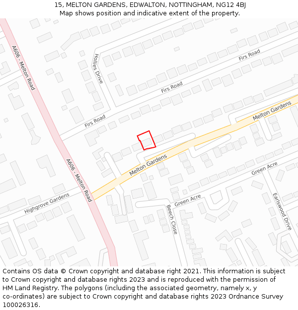 15, MELTON GARDENS, EDWALTON, NOTTINGHAM, NG12 4BJ: Location map and indicative extent of plot