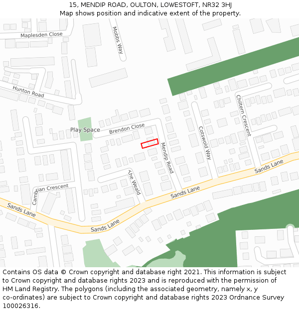 15, MENDIP ROAD, OULTON, LOWESTOFT, NR32 3HJ: Location map and indicative extent of plot