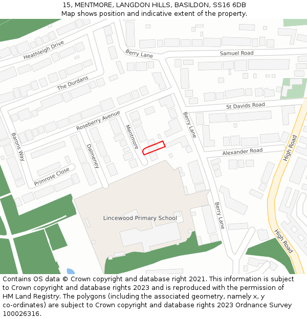 15, MENTMORE, LANGDON HILLS, BASILDON, SS16 6DB: Location map and indicative extent of plot