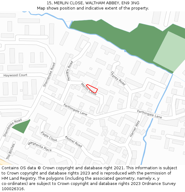 15, MERLIN CLOSE, WALTHAM ABBEY, EN9 3NG: Location map and indicative extent of plot