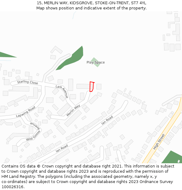 15, MERLIN WAY, KIDSGROVE, STOKE-ON-TRENT, ST7 4YL: Location map and indicative extent of plot