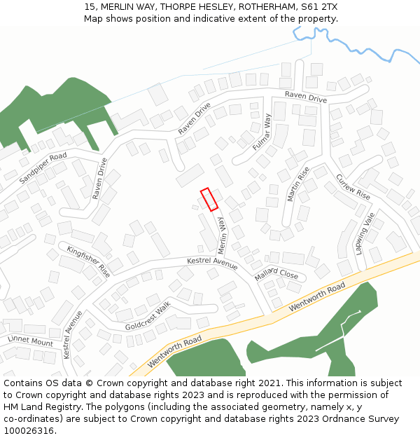 15, MERLIN WAY, THORPE HESLEY, ROTHERHAM, S61 2TX: Location map and indicative extent of plot