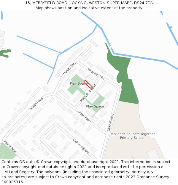 15, MERRYFIELD ROAD, LOCKING, WESTON-SUPER-MARE, BS24 7DN: Location map and indicative extent of plot