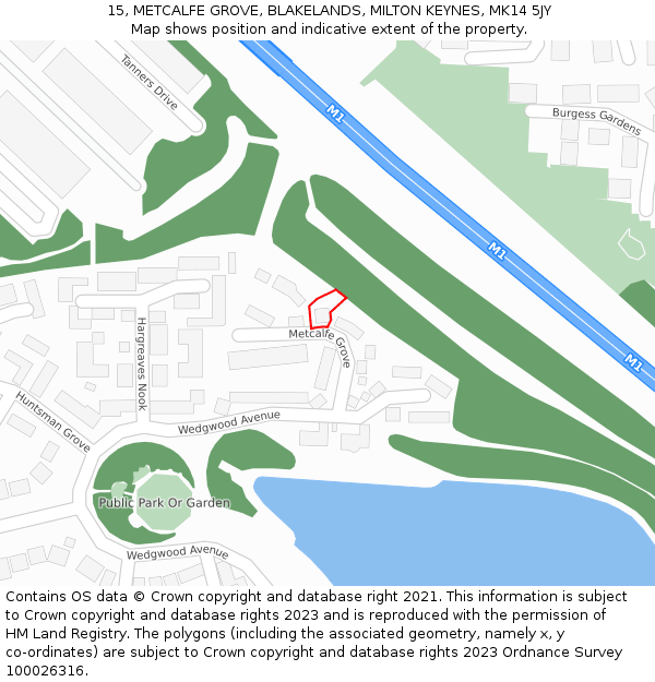 15, METCALFE GROVE, BLAKELANDS, MILTON KEYNES, MK14 5JY: Location map and indicative extent of plot