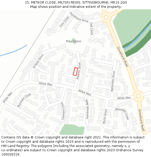 15, METEOR CLOSE, MILTON REGIS, SITTINGBOURNE, ME10 2QS: Location map and indicative extent of plot