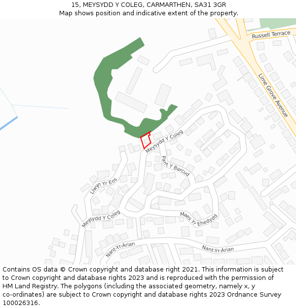 15, MEYSYDD Y COLEG, CARMARTHEN, SA31 3GR: Location map and indicative extent of plot