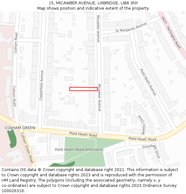 15, MICAWBER AVENUE, UXBRIDGE, UB8 3NY: Location map and indicative extent of plot