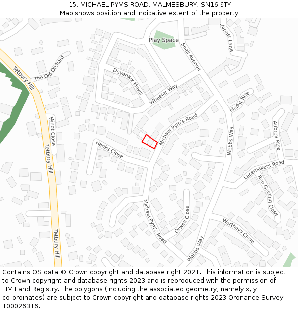 15, MICHAEL PYMS ROAD, MALMESBURY, SN16 9TY: Location map and indicative extent of plot