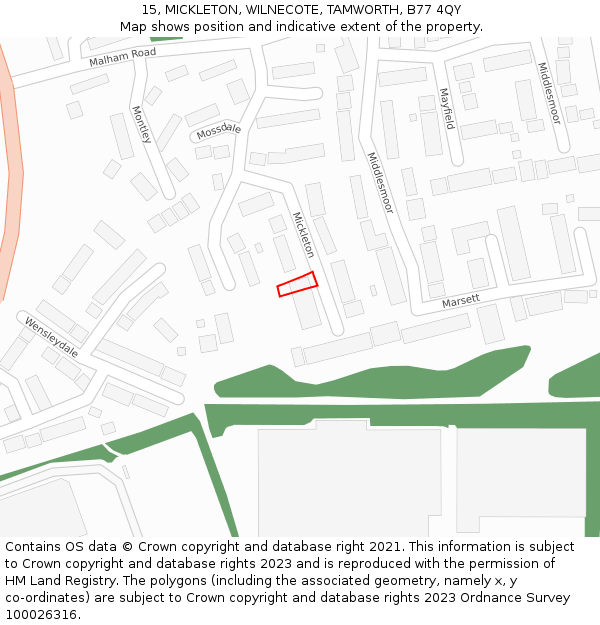 15, MICKLETON, WILNECOTE, TAMWORTH, B77 4QY: Location map and indicative extent of plot