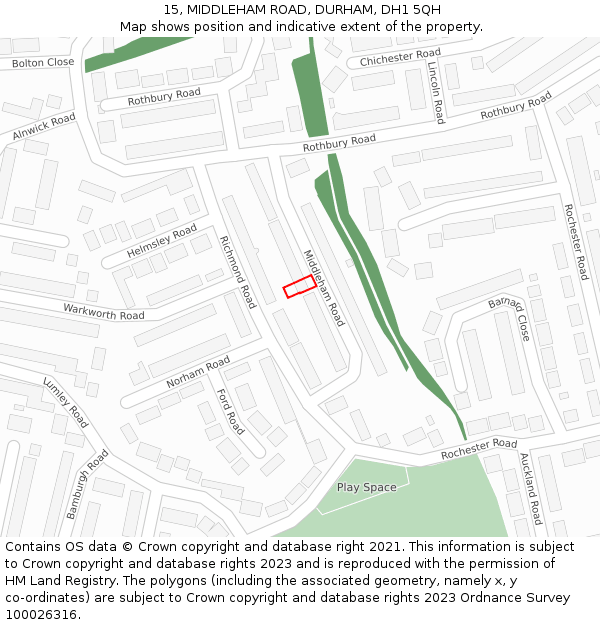 15, MIDDLEHAM ROAD, DURHAM, DH1 5QH: Location map and indicative extent of plot