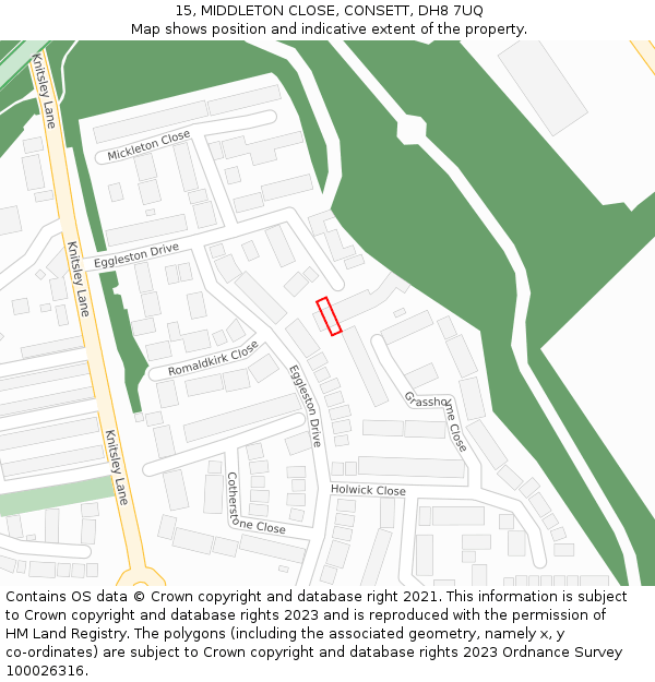 15, MIDDLETON CLOSE, CONSETT, DH8 7UQ: Location map and indicative extent of plot