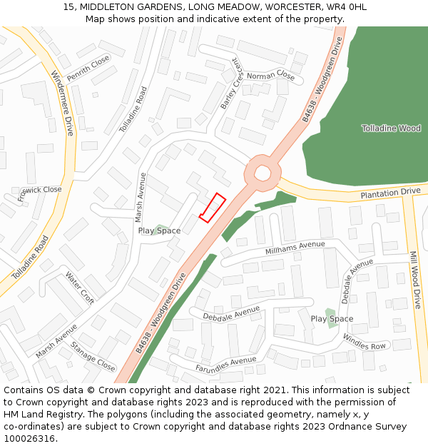 15, MIDDLETON GARDENS, LONG MEADOW, WORCESTER, WR4 0HL: Location map and indicative extent of plot