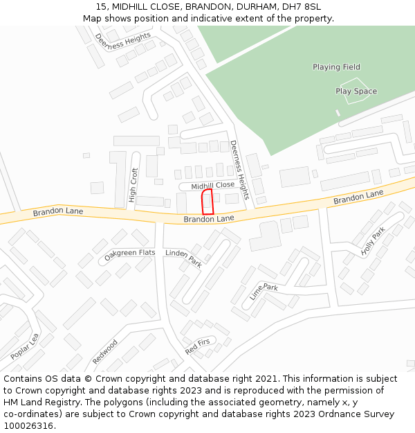 15, MIDHILL CLOSE, BRANDON, DURHAM, DH7 8SL: Location map and indicative extent of plot