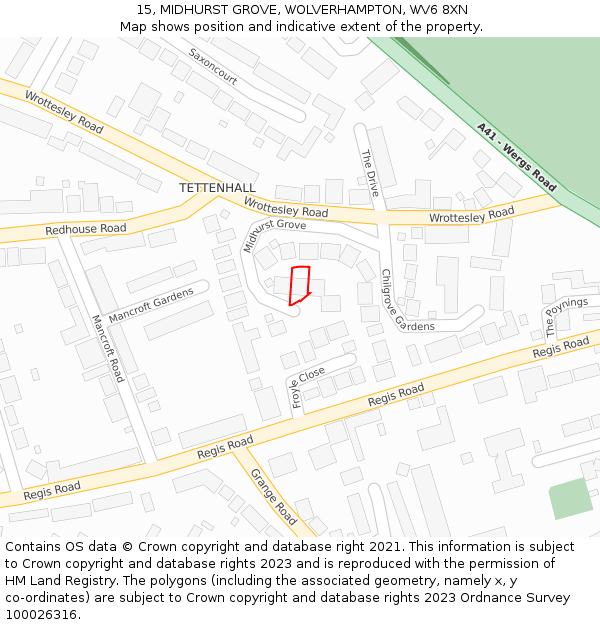 15, MIDHURST GROVE, WOLVERHAMPTON, WV6 8XN: Location map and indicative extent of plot